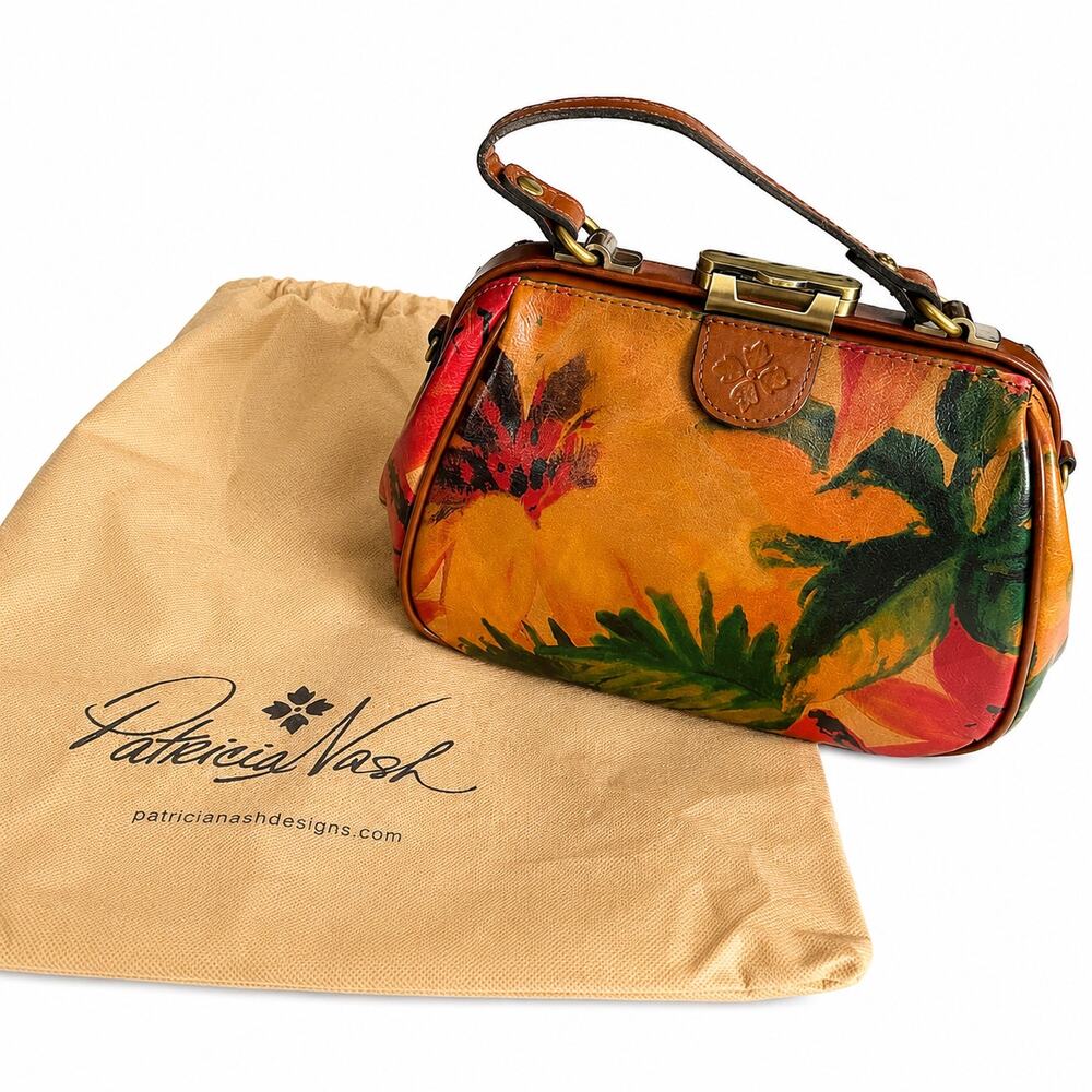 Patricia Nash Floral Leather Doctor Bag Satchel 100% Leather Vintage Style Purse